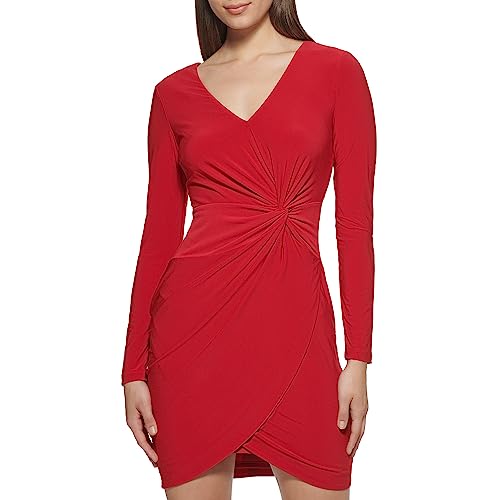 Image of Guess Women's Knot Detail Fitted Long Sleeve V-Neck Dress