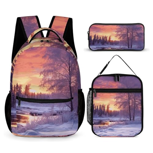Sac de voyage portable décontracté style paysage d'hiver avec kit repas et sport