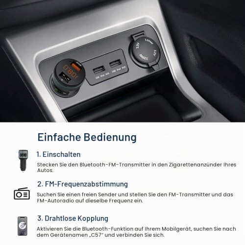 Bluetooth FM Transmitter, ZeaLife Auto Radio Transmitter QC 3.0 KFZ Wireless Bluetooth 5.3 FM Radio...