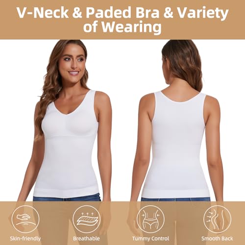 Image of JOYSHAPER Women Shapewear Tops with Padded Bra Camisole Shapewear Tank Tops | V-Neck Cami Shaper, Tank Tops With Built In Bras, Compression Tank Tops, Tummy Control Shapewear Camisoles,Daily Wear Tops