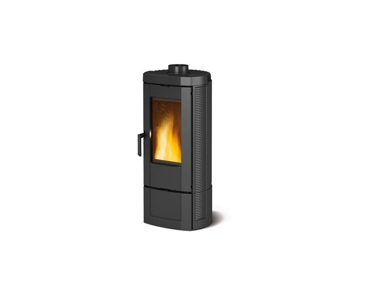 Stufa Interamente in ghisa Smaltata ad Alto rendimento Termico, focolare in ghisa con Sistema di Post combustione. Vetro ceramico Resistente a 750°