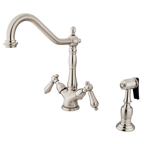 Kingston Brass Elements of Design ES1238ALBS New Orleans 2-Handle Deck Mount Kitchen Faucet with Brass Sprayer, 8- 1/2', Brushed Nickel