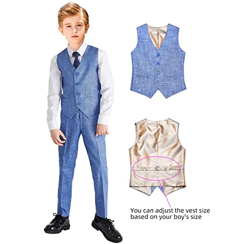 Elpa Elpa Boys Linen Suits Set Of 5 Pieces, Boys Slim Fit Suit For Leisure Or Party Holiday (Blue Suit,Size 8) #TOP6