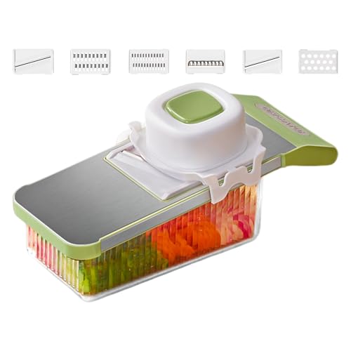 Hachoir à aliments 6 en 1 multifonctionnel portable et réglable avec récipient - hachoir et tranchoir - Pour gingembre, épices, carottes, tomates, salade, fruits