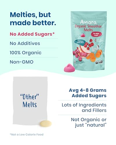 Amara Smoothie Melts - Carrot Raspberry - Baby Snacks Made With Fruits and Vegetables - Healthy Toddler Snacks For Your Kids Lunch Box - Organic Plant Based Yogurt Melts - 6 Resealable Bags - Thumbnail 3