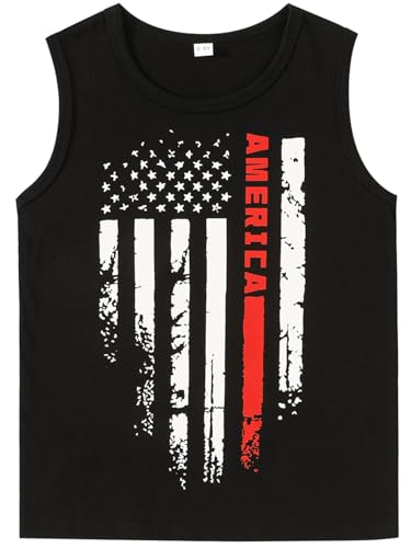 Image of Boys 4th of July Tank Kids American Flag Sleeveless Shirts Cotton Patriotic Tees Top Independence Day Clothes