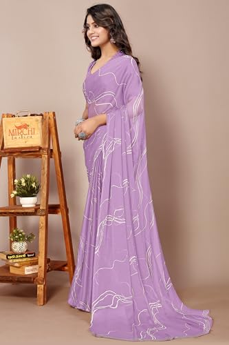 Image of MIRCHI FASHION Saree for Woman Chiffon Georgette Geometric Printed | Lightweight Farewell and Women's Office Sari with Blouse Piece