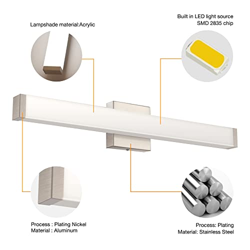 YHTlaeh Bathroom Vanity Light Brushed Nickel Square LED 24 inch 14W 4000K Natural White Light Wall Bar Lighting Fixtures Over Mirror (Brushed Nickel, 24 inch 5CCTDimmable) by YHTlaeh - Image 4