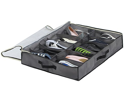 Sami Time 12 Pairs Under Bed Shoe Organizer Closet Storage Solution Organizer Box with Front Zippered Closure