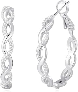 925 Sterling Silver Delicate Hoop Earrings, Simple Twisted Large Earrings, Lightweight And Low-allergenic, Dazzling Cubic Zirconia, Women's Fashion Jewelry For Daily Wear, The Best Gift For Your Wife