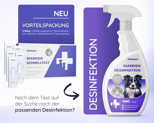 Vetasan 2X Giardien Schnelltest für Hund & Katze I Professioneller Giardientest zuverlässig & schnell I 98,3% Genauigkeit I Giardien Test, Giardia Test