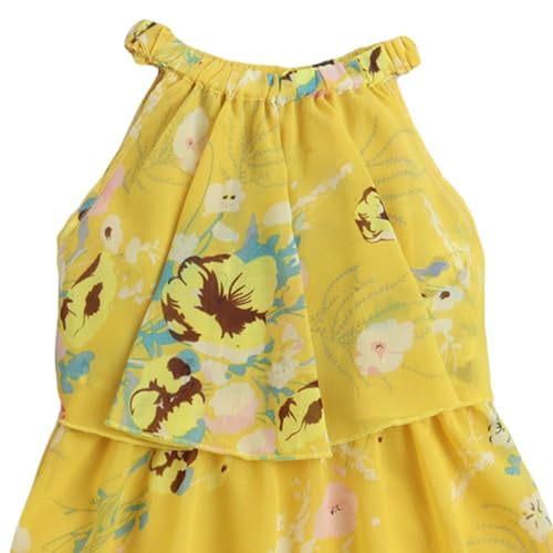 Image of Hopscotch Girl Polyester Blend Floral Print Casual Dress in Yellow Color