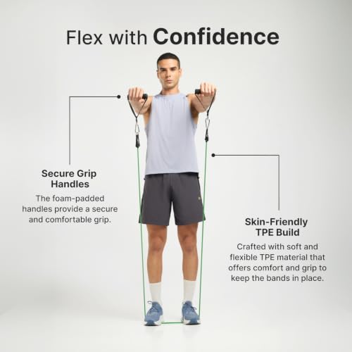 Image of CULT Resistance Tube with Foam Handles, Door Anchor for Exercise & Stretching | Suitable in Home & Gym Workout for Men & Women | Heavy-Duty Toning Band (Green, Heavy Resistance 20-25 Kg)