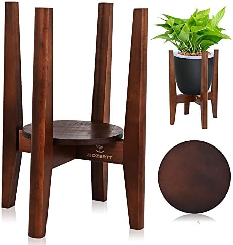 ZIOZERTT Adjustable Plant Stand New Indoor Wood Plant Stand Mid Century Modern Flower Pot Holder Rack with Tray, Fit 8'' to 12'' Planter(Plant and Pot Not Included)