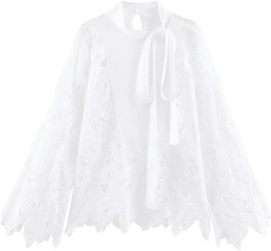 Women's Embroidered Loose Hollow Long-Sleeved Top