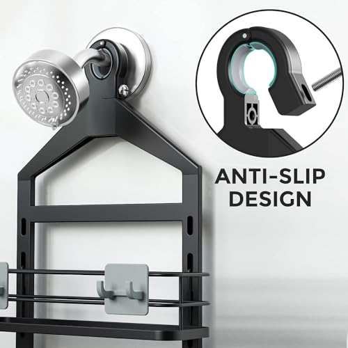 Odesign WP420-WP322 4 Tier Shower Caddy Organizer-Over The Door Shower Caddy-Anti-Swing Hanging Bathroom Shelves Storage Rack Height-Adjustable Large Shower Caddies-Black thumb #3