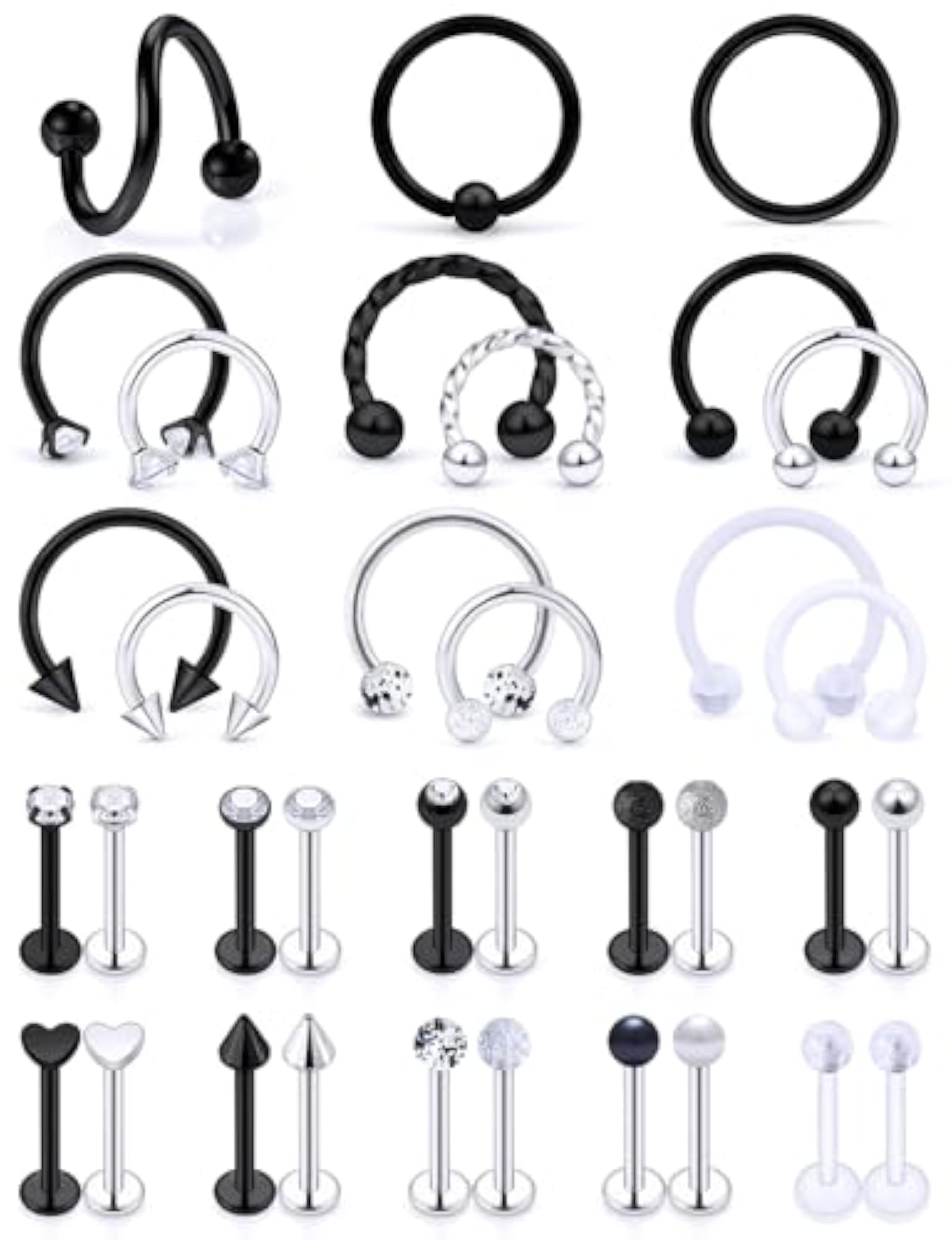 16G Stainless Steel Horseshoe Lip Rings, Snake Bite Piercing