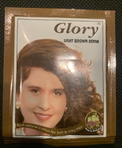 Glory hair color henna 100% natural and safty 6 sachets 60 Grams total Choose your color (Light Brown)