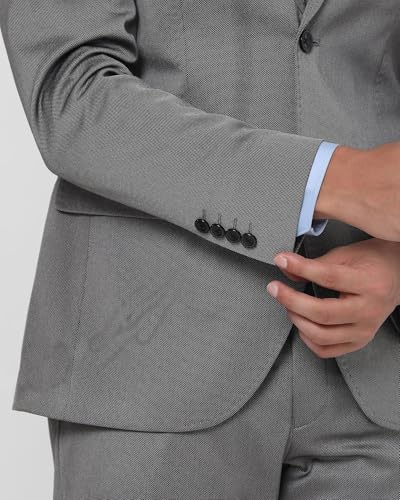 Image of Blackberrys Men Polyester Solid Slim Burgundy Peak Suit