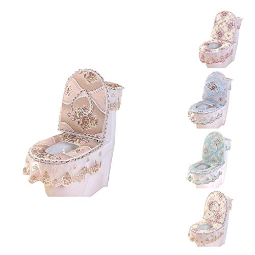 Toile Sitzauflagen 3 Stück/Set Europäischen Art-Spitze WC-Sitz Toilettensitzabdeckung Combo Kissen Haushalt Zipper Sitzdichtung Winter-U-förmig WC-Sitz (Color : Coffee Color) – Bild 3