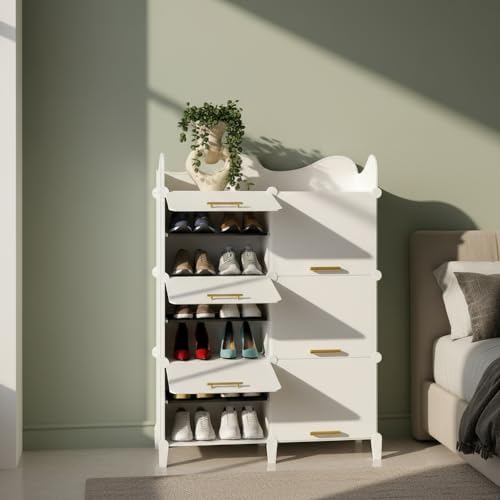 Image of Sunderlook Shoe Rack Plastic for Home- Shoe Stand, Chappal Stand, Professional Multipurpose Foldable Standing Comfort Runner Shoe Rack with Door, Slipper Stand (Cream White, 12 Shelf 6 Door)