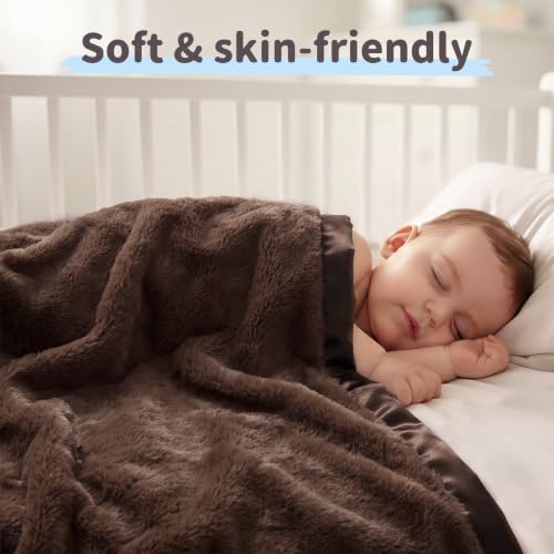 Image of Pro Goleem Fleece Baby Blanket with 2 Inch Satin Trim Soft Anti-Static Plush Blanket for Boys and Girls Christmas Baby Gifts for Babies 30''x40'',Brown