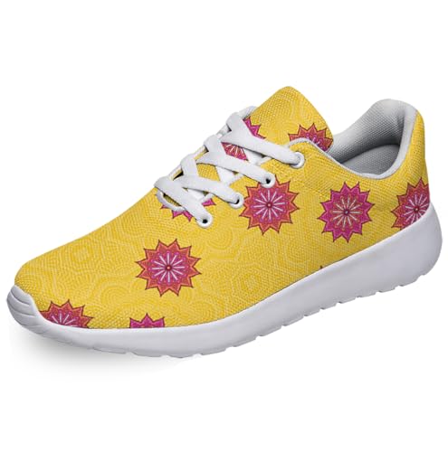 Women Men Ethnic Floral Prints Shoes Slip On Running Shoes Athletic Tennis Sneakers White Size 7
