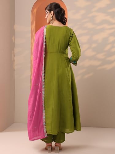 Image of Libas Embroidered Silk Blend Anarkali Kurta With Trouser and Dupatta