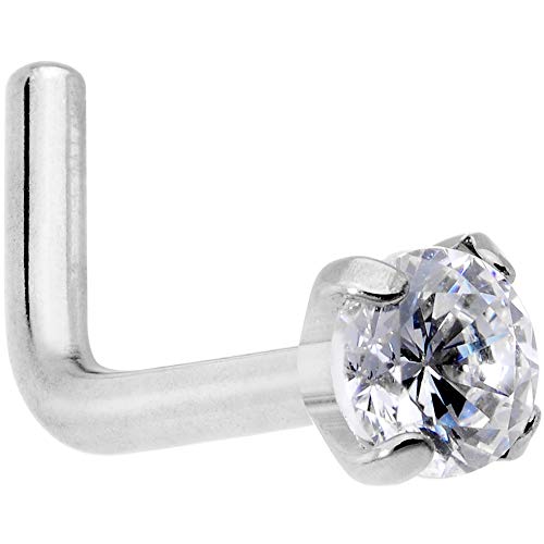 Body Candy 18G 6mm Womens Grade 23 Titanium 3mm Clear Accent L Shaped Nose Ring Nose Stud Body Jewelry 1/4"