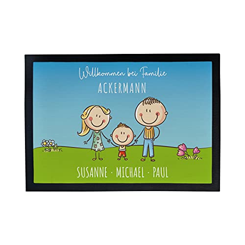 Fußmatte Fussmatte Familie 1, 2, 3 Kinder & mehr + Hund, Katze personalisiert mit Namen 60x40 cm (Mutter,Vater,1xSohn, 60_x_40_cm) Cover