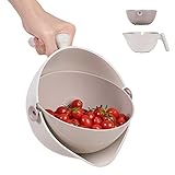 Gixemeva Rotatable Colander Strainer bowl Set with Handle,Plastic Fruit Berry Vegetable Wash Clean C