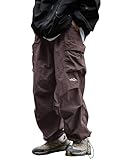 Mens's Baggy Cargo Pants Casual Parachute Pants Loose Fit Hip Hop Harme Lightweight Water Resistant Pants with Pockets, Coffee, Medium