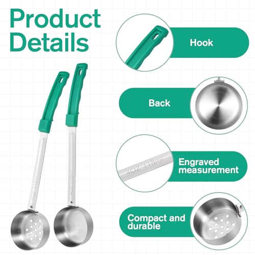 6 Pcs Portion Control Serving Spoons, Stainless Steel Measuring Ladle Scoops with Plastic Handle, 4 Oz Slotted and Unslotted Food Measuring Utensils for Weight Loss, Restaurants, Home by Xelsluthe - Image 3
