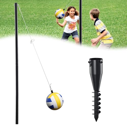 DIOVPLX Tetherball Ball and Rope, Tetherball Set with Stake Base 7.5FT Heavy Duty Tether Ball Kit, Portable Tetherball Pole Set for Outdoor Backyard Lawn Beach Sand Kids Adults Family Fun, Black