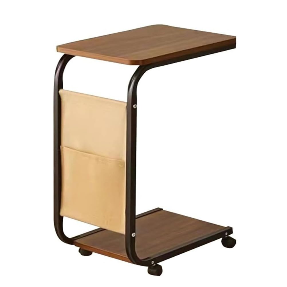 SXZenSpace C Shaped Rolling End Table with Wheels Versatile TV Tray for Couch or Bed Space Saving 2 Tier Side Compact Coffee Living Room Bedroom Office Walnut Finish