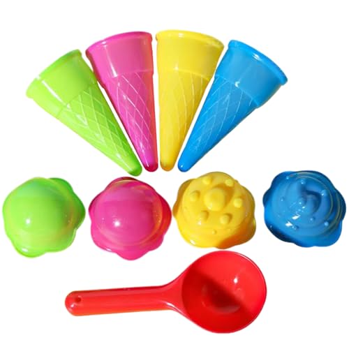Xweptuy 9 pièces/Ensemble Jouets de Plage, Ensemble de Jeu crème glacée en Plastique Comprenant des Cornets crème glacée, Une cuillère et Un Couvercle, Un Jouet,...