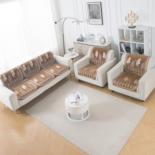 Image of HOKIPO Bagh Brown Premium Chenille Jacquard Sofa Cover 5 Seater Set - Washable 3+1+1 Sofa Cover for Seat & Back | 'Royal Aangan Series' (IN-1008-L6*2 + IN-1006-L6*4)