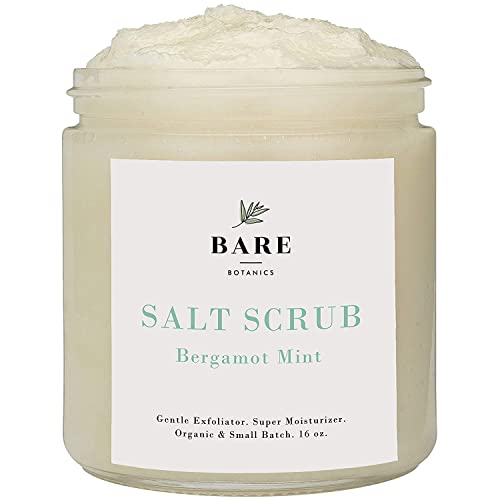 Bare Botanics Natural Body Scrub (Bergamot Mint) – Gentle Exfoliator & Super Moisturizer | Includes A Wooden Spoon | All Natural, No Synthetic Fragrances, No Nut Oils, Ready To Gift | Net Weight 24Oz #TOP6