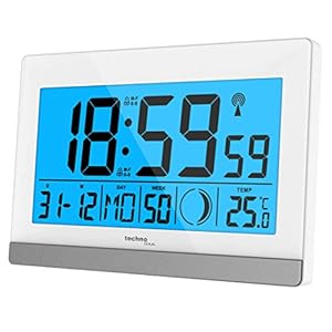 WS856 radiografisch bestuurbare wekker, radiografisch bestuurbare klok, met 2 alarmen, temperatuurweergave, maanfase, kalender, achtergrondverlichting