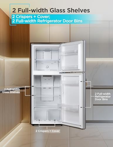 BLACK+DECKER 12.1 Cu. Ft. Top Mount Refrigerator with Freezer, 2 Door Refrigerator with Top Freezer and Adjustable Temperature Control, ENERGY STAR, BR1210HS, Stainless Steel Look - Image 5
