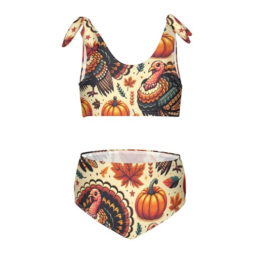 Girls' Bikini Set Thanksgiving-Turkey-and-Pumpkin 2-Piece Swimsuit Tankini Bathing Suits Swimwear 3T
