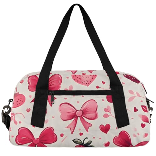 Strawberry Pastel Pattern Kids Duffle Bag Boys Girls Small Sport Dance Gym Bag for Overnight Travel Weekender Carry On