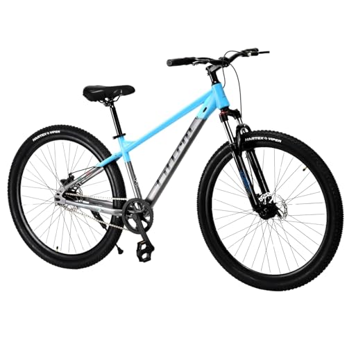 Image of FitTrip Fox Rush 27.5T | Single Speed MTB | Jak 7 Dual Disk Brakes | Lockout Suspension I 1030 Alloy Frame w /Internal Cabling | Unisex (Azure Blue, 27.5)
