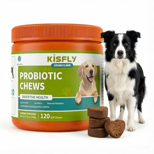 KISFLY Dog Probiotics 2 Billion CFU & 6 Strains - Advanced Digestive Support with Bacillus Subtilis - Soft Chews for Gut Health, Bloating & Healthy Stool - Daily Supplement for All Breeds
