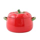 Wekity 900ml Keramik Suppenschüssel mit Henkel, Tomatenform Suppentopf mit Deckel mikrowellen- und ofenfest, Servierschüssel für Suppe, Kreativer Tomaten Suppentopf für Nudeln und Eintopf