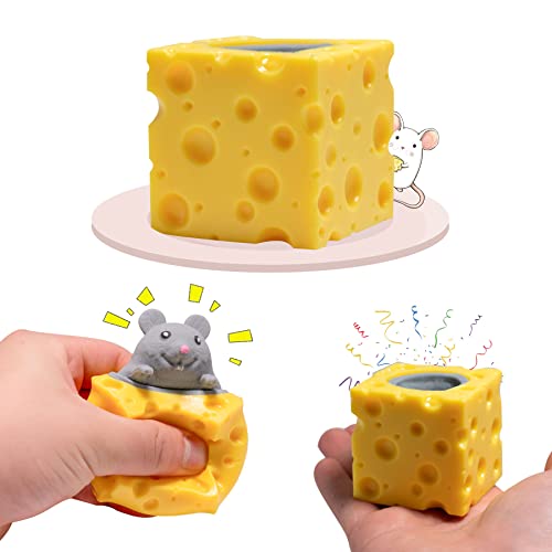 Holgosiu Squishy Cheese Toy Squeeze Cheese Rat Stress Ball Squishy Fidgets Mice in Cheese Toy Anxiety Relief Sensory Toy Squish Mouse Toys