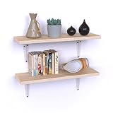 JAWU Set of 2 Pine Wood Floating Shelves - Decorative Hanging Farmhouse Rustic Shelves for Wall, Hom