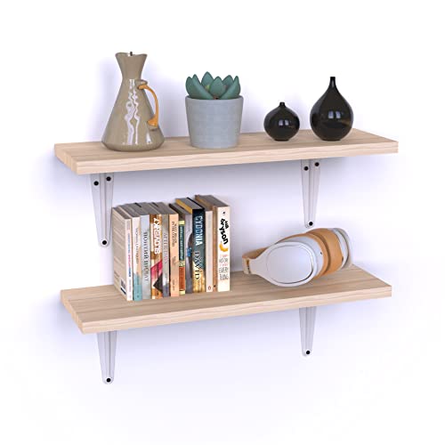 Jawu Set Of 2 Pine Wood Floating Shelves - Decorative Hanging Farmhouse Rustic Shelves For Wall, Home, Kitchen, Bathroom, Bedroom - Wooden Shelf With L-Brackets, Screws, Plastic Plugs - 17X5.5X0.6 #TOP2