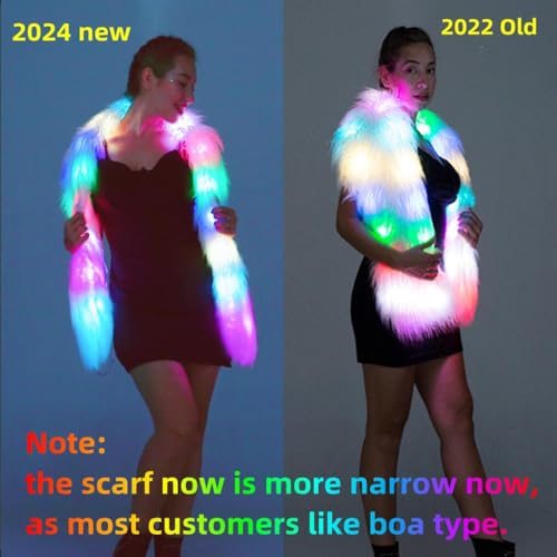Women Glow Fur Scarves, Winter Wraps, Faux Fur Tail Shawl,with Smart LED Light Up Long Scarves 100color Christmas Rave Party2