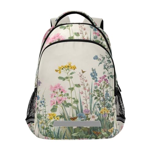 Colorful Flower and Grass Kid's Elementary Middle School Backpack for Son Daughter, Age 6-12 Back to School Backpack Bookbag Schoolbag for Boys Girls
